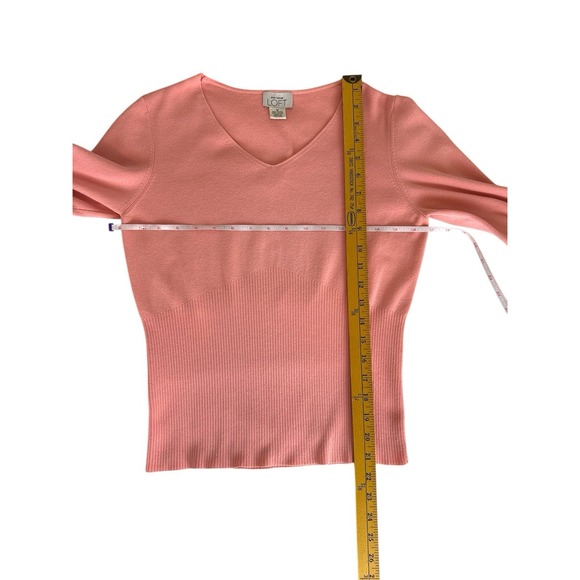 Ann Taylor Loft‎ Women's Sweater M Pink V-Neck Ribbed Hem 3/4 Sleeve Workwear - Picture 6 of 8
